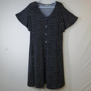 Susan Graver Womens Polka Dot Liquid Knit Button Front Dress Size 1XL Classic